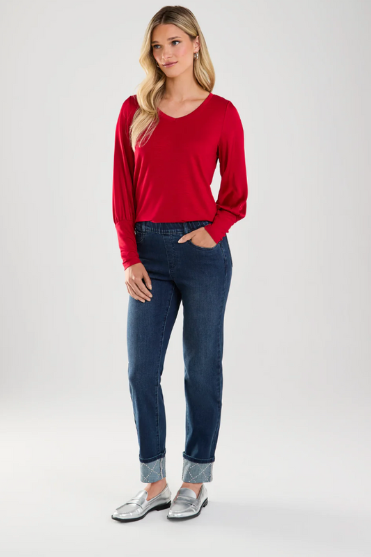 FDJ Pull On Straight Rhinestone Embellished Cuffed Ankle Jean-25% OFF