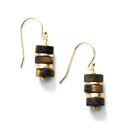 Sea Lily Tiger Eye Stacked Earrings-NEW