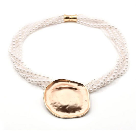 Sea Lily White Mother of Pearl & Gold Disc Necklace